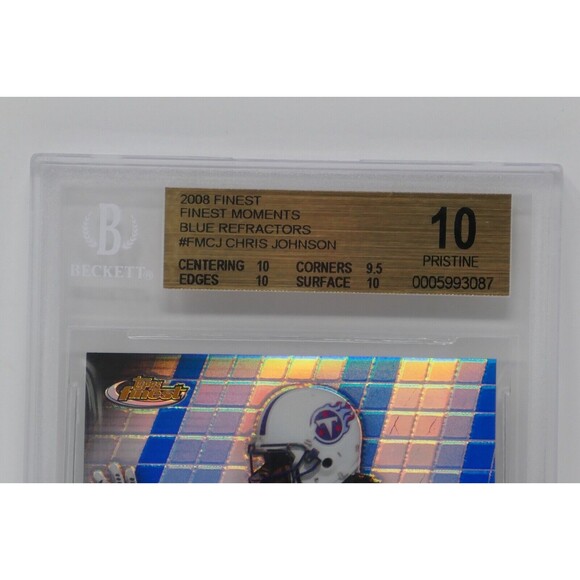 2008 Finest Moments Blue Refractors Chris Johnson/299 Rookie Beckett 10 - Picture 3 of 7